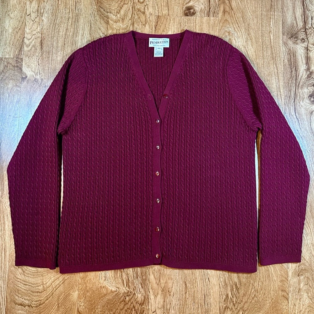 Women’s Pendleton Burgundy/ Maroon Cable Knit Cardigan Size XL NWOT Dark Cherry